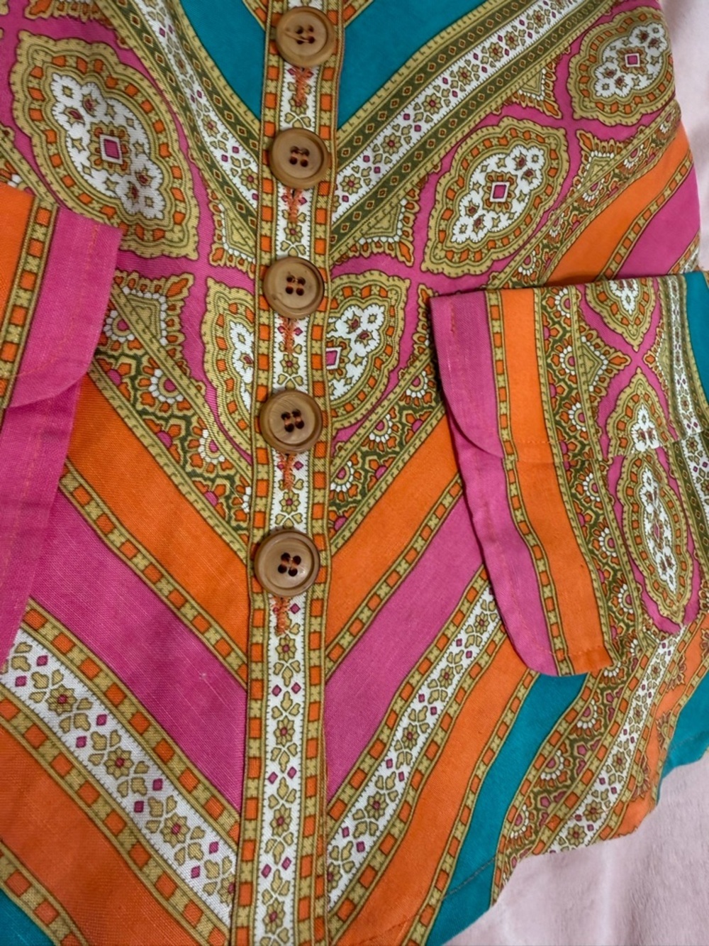 Vintage Nanette Lepore Shift Tunic Mini Dress Neon Pink Orange 2 XS Boho Mod - Picture 6 of 12